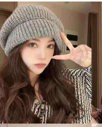 Wholesale Large size large head circumference beret women autumn and winter knitted wool hat face show small pile hat winter bucket hat